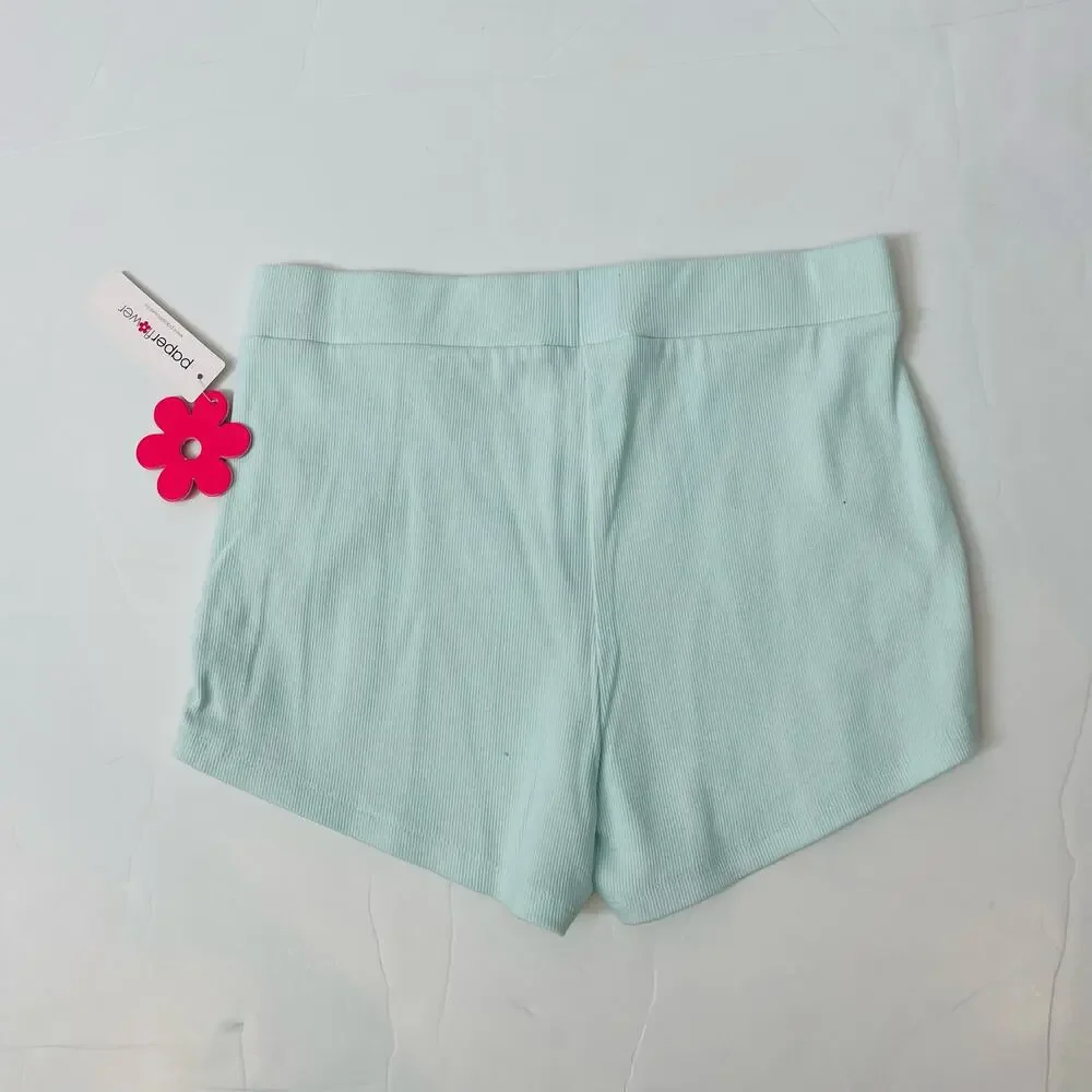 NWT Paperflower Size L (12/14) Daisy Rib Cropped Set in Pastel Blue